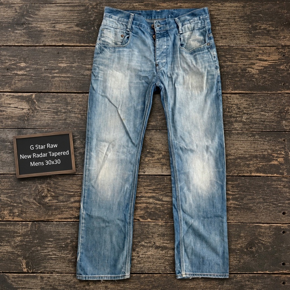 G Star Raw New Radar Tapered Jeans Mens 30x30 Light Wash Blue Denim Button Fly